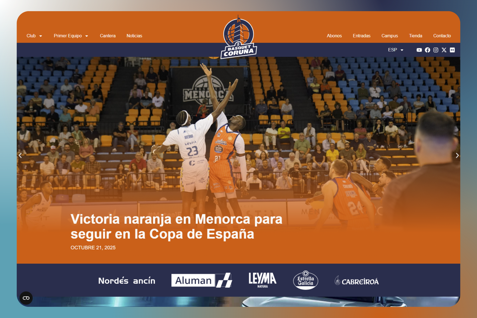 Captura de pantalla de la página de Leyma Basquet Coruña
