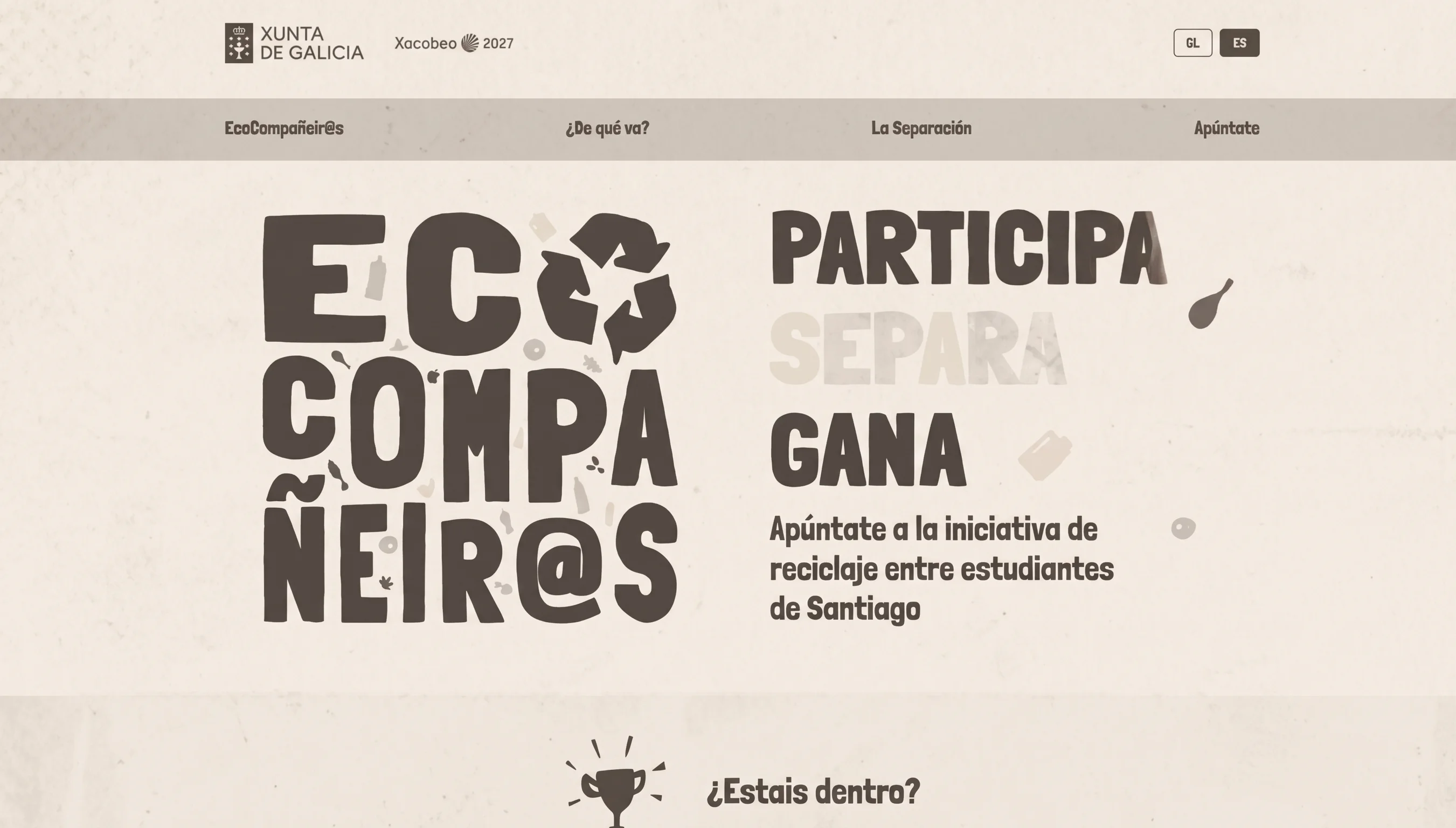 Captura de pantalla de Ecocompañeiros, plataforma de gamificación ambiental de la Xunta de Galicia