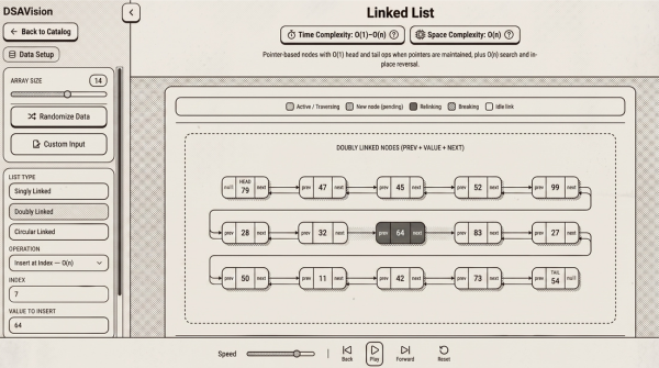 Screenshot of DSAVision, interactive data structures and algorithms visualizer